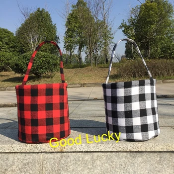 

50pcs/lot Wholesale Personalized Monogrammed Polyester Plaid Easter Bucket Most Popular Easter tote bags