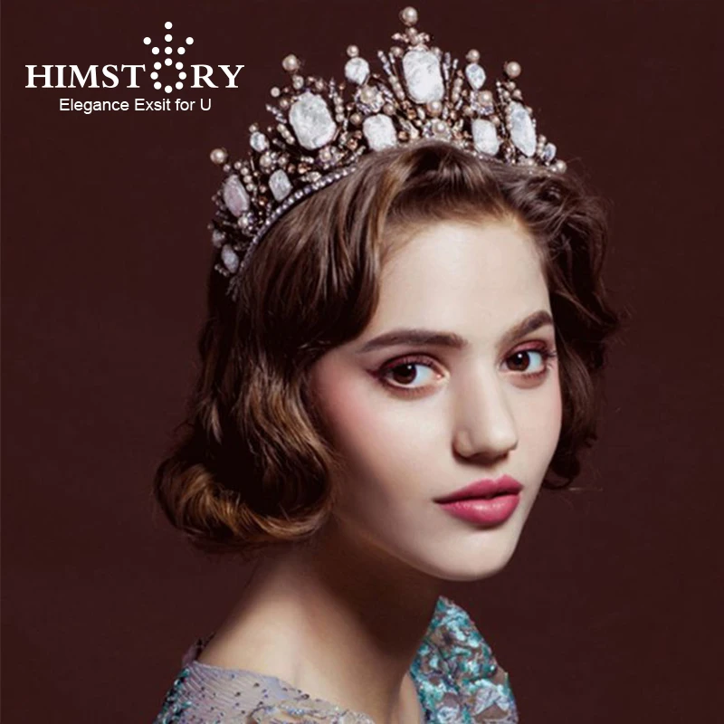 HIMSTORY Luxury Vintage Gun Black Tiara Crown Queen European Wedding Tiaras Bronze Large Crowns Cosplay Birthday Hair Jewelry | Украшения и