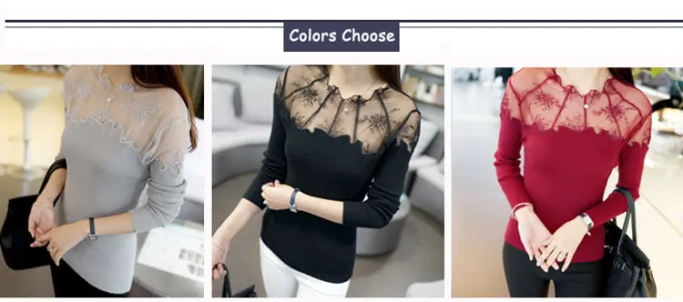 Sexy Slim Pullovers Female 2019 New Long Sleeve Gauze Lace Stitching Sweater Women Fashion Knitted Sweater Sueter Mujer (1)