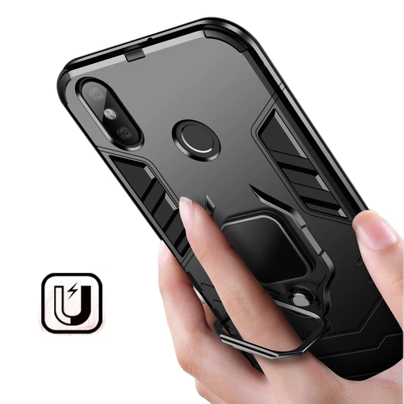 

Luxury Shockproof armor case For xiaomi mi 8 A1 A2 6X mi8 max 3 case with finger ring Kickstand cover for Car Magnetic Holder