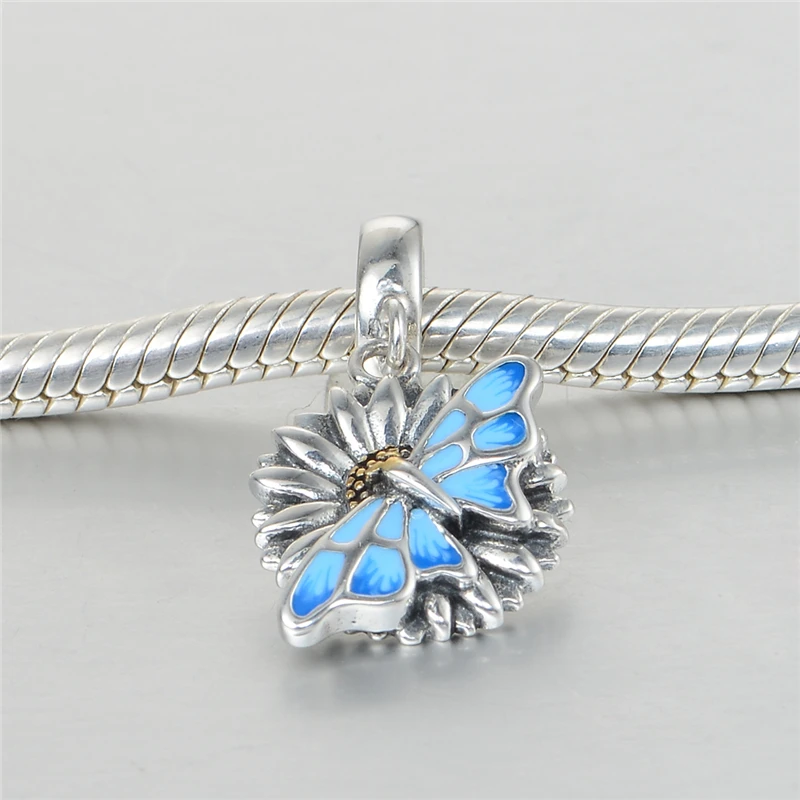 Günstig 925 Sterling Silber Schmetterling Charm Anhänger Mit Blau Emaille Handwerk Charme Armbänder Armreifen Perlen   Schmuck Machen S369