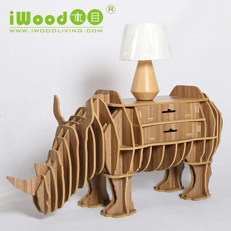 

Continental rhino modeling drawer racks creative home decoration ornaments crafts wooden shelves home decor desk table rack