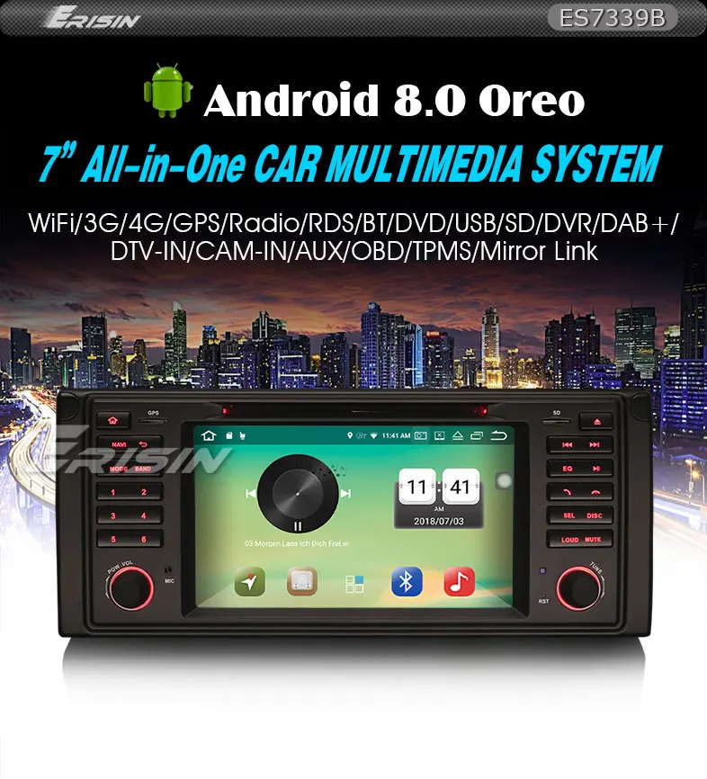 Flash Deal 7" Android 8.0 Oreo OS Car DVD GPS Radio for BMW E39 M5 1999-2003 & BMW E39 1995-2003 & BMW E38 1994-2001 & BMW X5 E53 2000-2007 1