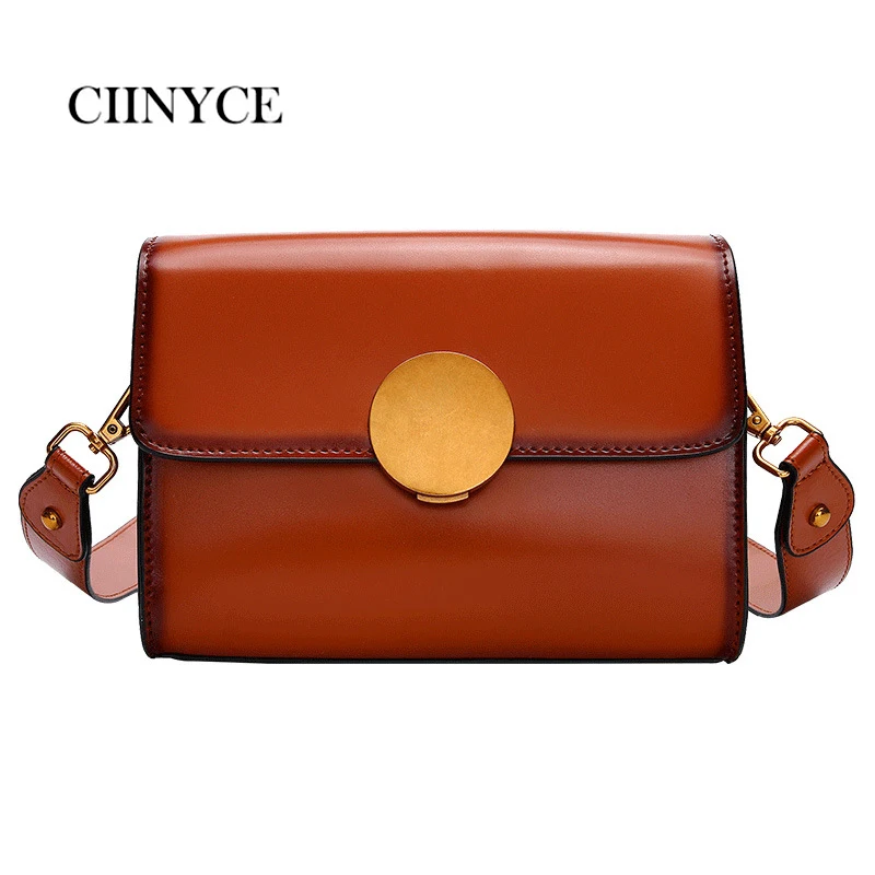 

2019 New Women's Bag Retro Genuine Leather Women's Bag Leather Small Square Bag Round Buckle Spray Color Messenger Bag Trend