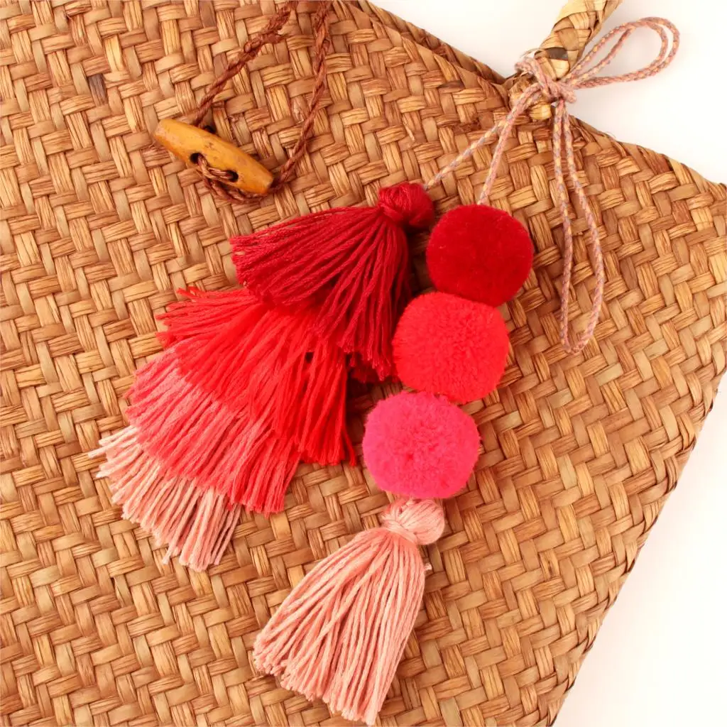 

1Pc Bohemia Colorful Layered Boho Pom Pom Keyring Tassel Bag Car Trinket Rainbow Charm Keychain Accessories Jewelry E2324-E2332