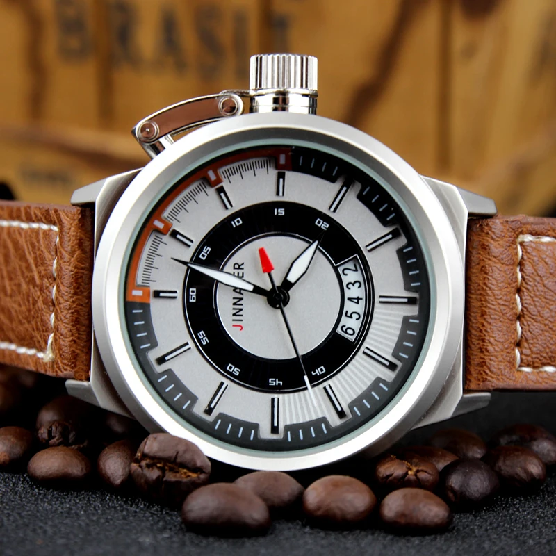 

2019 New Luxury Brand Watches Men Leather Strap Quartz Watch Analog Date Men Sport Military Oversize Wristwatch For Men's
