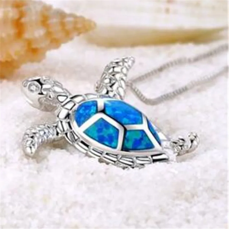 Macatsa модные милые серебро Голубой опал морской Кулон черепаха ожерелья для женщин женские животные Свадьба океан пляжные украшения
