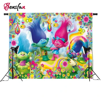 

Sensfun Trolls Cupcake Rainbows Photo Backdrops Cartoon Vinyl Cloth Photography Backdrops for Photo Studio 5x3ft