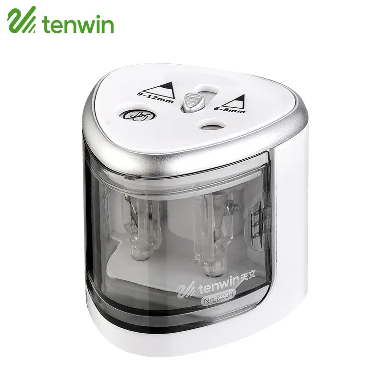 TENWIN Electric Pencil Sharpener Use Battery With Two Holes Electronic Pencil Sharpener For 6-8mm And 9-12mm Pencils 8004