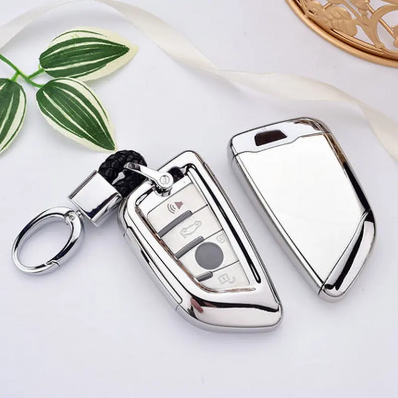 PC+ TPU чехол для автомобильных ключей, защитный чехол для ключей BMW X5 F15 X6 F16 G30 7 серии G11 X1 F48 F39, аксессуары для стайлинга автомобилей - Название цвета: silver with keychain