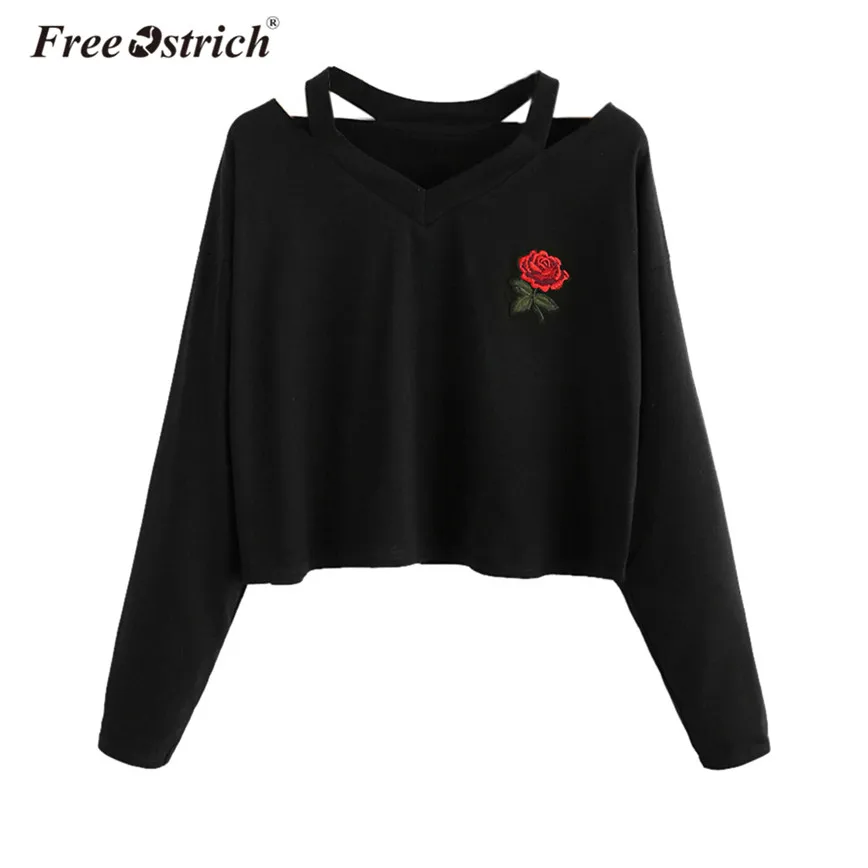 

Free Ostrich Luxury Sweatshirt Women Floral Embroidery Autumn Short Long Sleeve Pullovers Harajuku Casual Sudadera Mujer