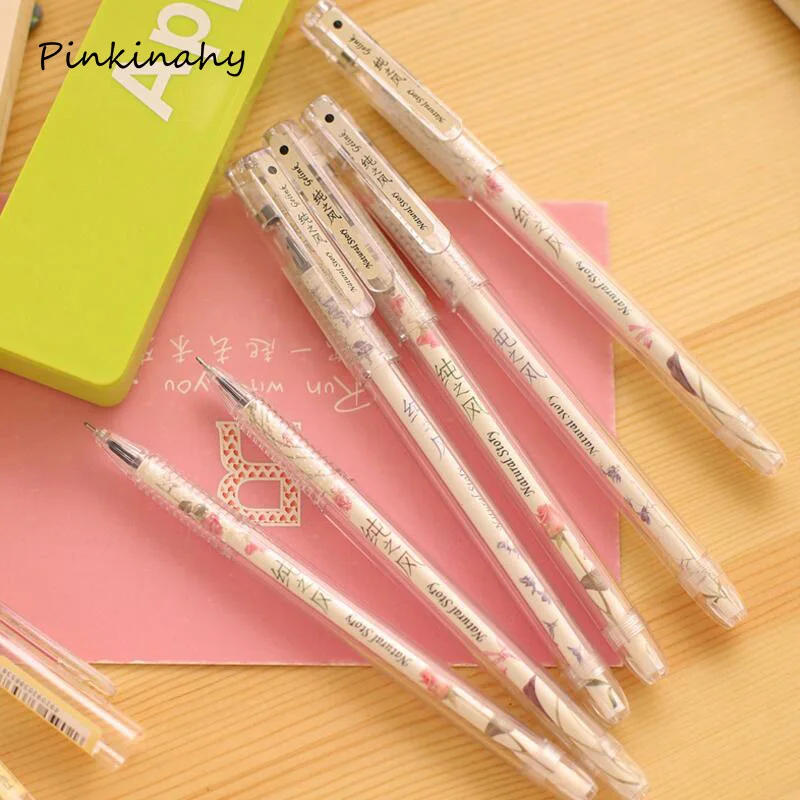 

12 pcs/lot Black Gel Pen Kawaii Stationery Korean Flower Canetas Escolar Papelaria Gift Office Material School Supplies