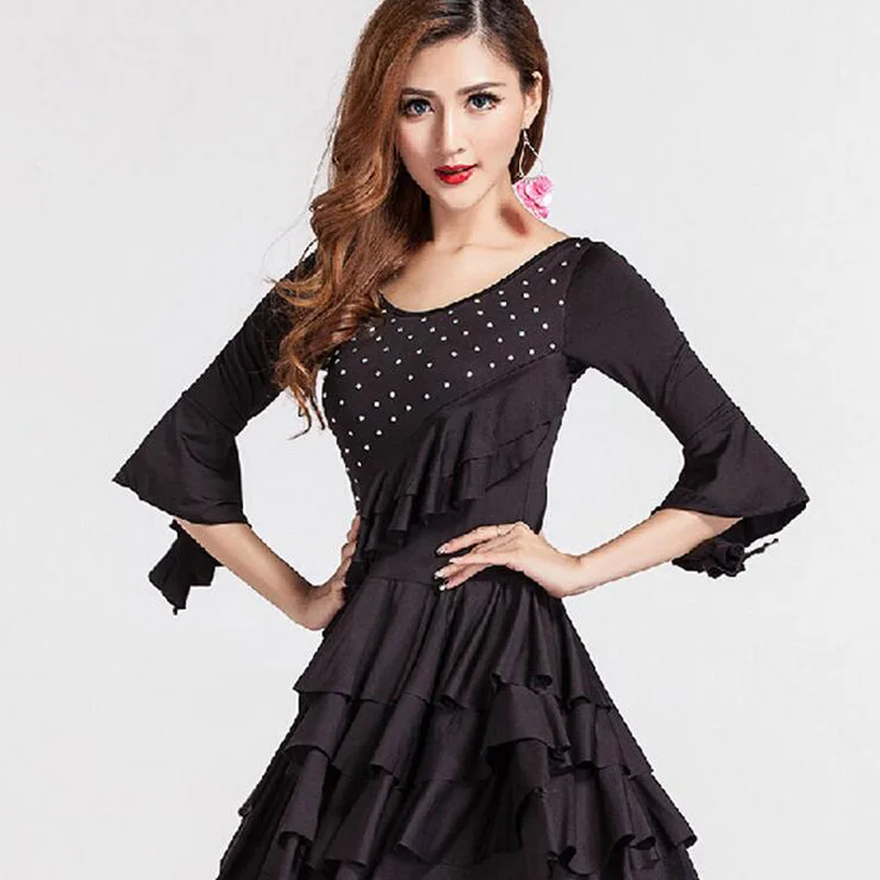 New Latin Dance Costumes Sexy Senior Gauze Fringe Latin Dance Dress For Women Latin Dance Lotus leaf edge Dresses 3 colors (1)