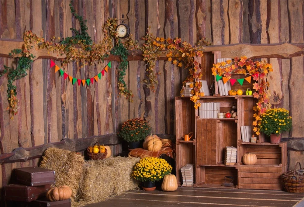 Laeacco Wooden House Interior Pumpkin Shelf Books Photography Backgrounds Customized Photographic Backdrops For Photo Studio