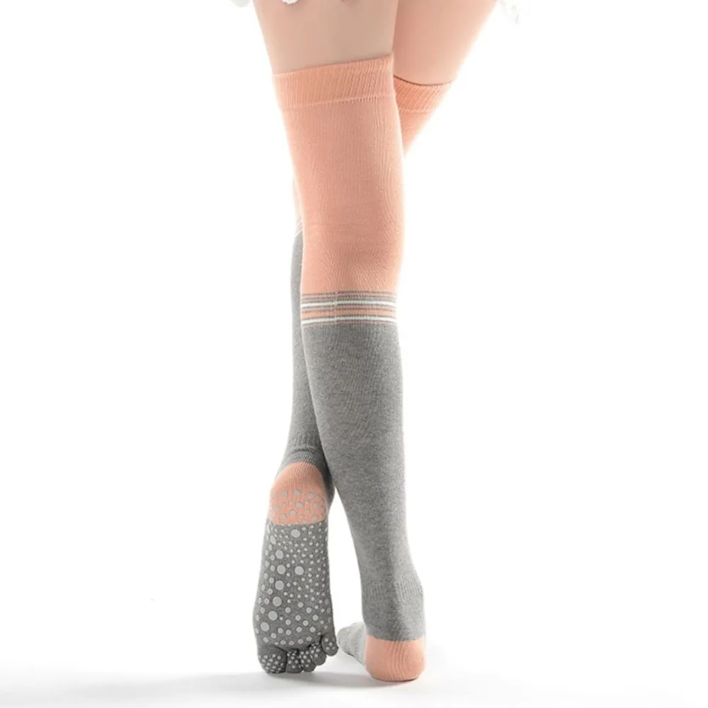 MEIKAN/женские чулки выше колена из чесаного хлопка; тонкие носки с пятью пальцами для йоги; мягкие дышащие Танцевальные чулки до бедра для пилатеса