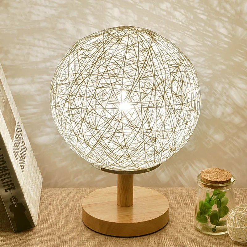

Bedroom Bedside Lamp Light Modern Simple Individual Creative Wedding Linen Teneball Table Lamp Wood Protect Eyesight Desk Lamp