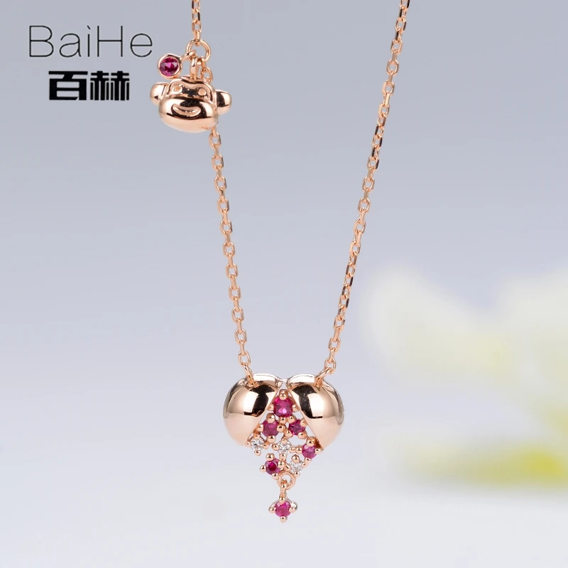 BAIHE однотонные 18K розовое золото 0.12ct натуральные резиновые свадебные женские