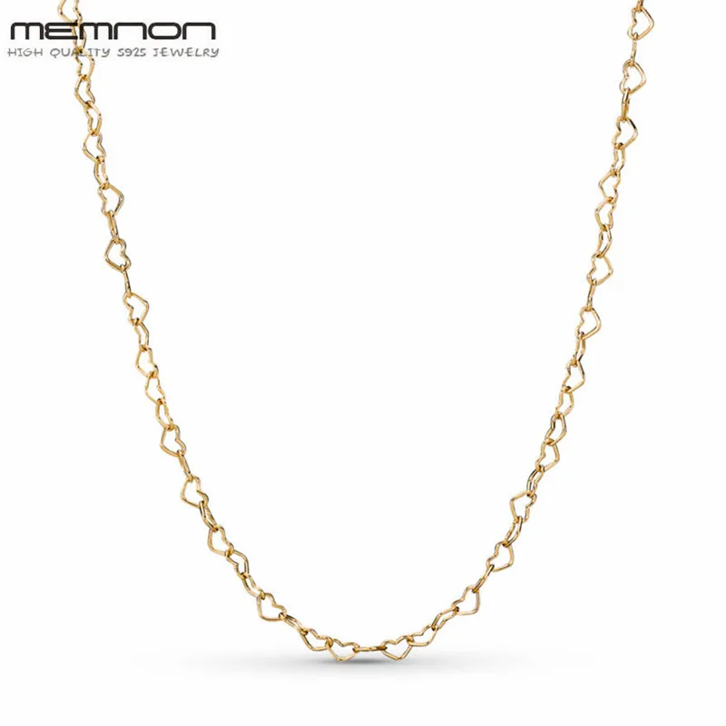 

Shine golden Joined Hearts Necklaces Chain for women fit 925 Sterling Silver beads charms DIY 925 jewelry making long necklace