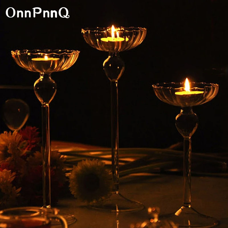 OnnPnnQ Glass Candle Holder Wedding Decor Candlelight Dinner Exquisite