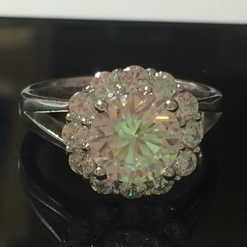 

New Arrival Jewelry Propose Ring Women 2Ct Synthetic Diamonds Ring Halo Sterling Silver Jewelry Engagement Ring White Gold Color