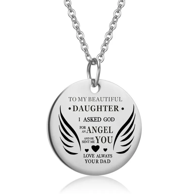 Для моей дочери/жены/сестры ожерелье из нержавеющей стали крыло чокер ангела ожерелье сердце любовь ожерелье s для женщин подарок ювелирные изделия - Окраска металла: Daughter SilverRound