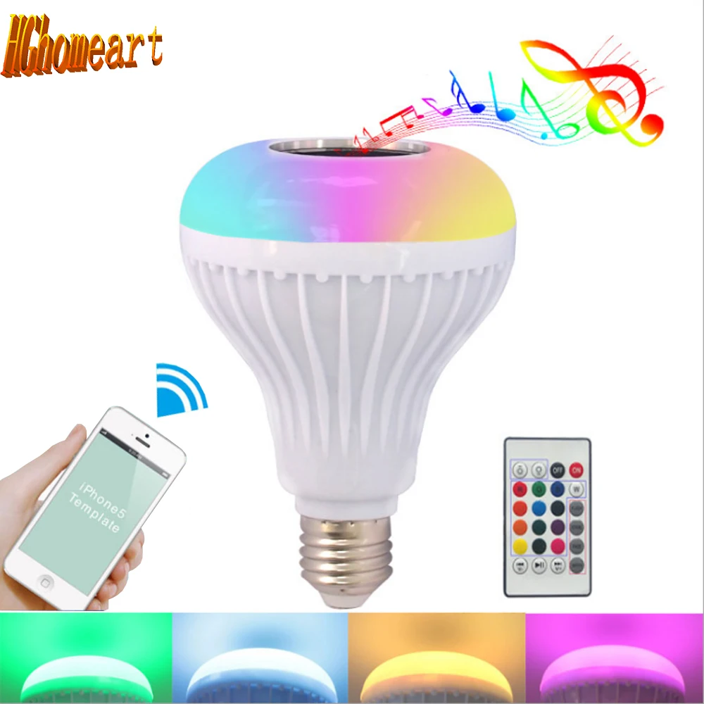 

HGhomeart Mobile Phone Bluetooth 12W Speaker Music Colorful RGB LED Lamp Bulb 24Key IR Remote Controller E27 Light Bulbs Lampada