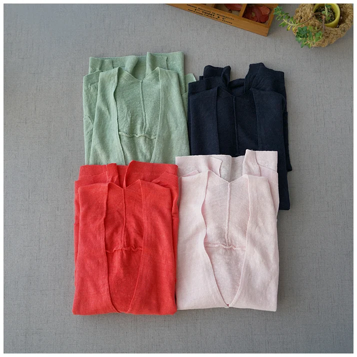 

Spring Summer Women Casual Ultra Loose Plus Size All-match Brief Comfortable V-neck Knitted Thin Linen Cardigan 4 Colors
