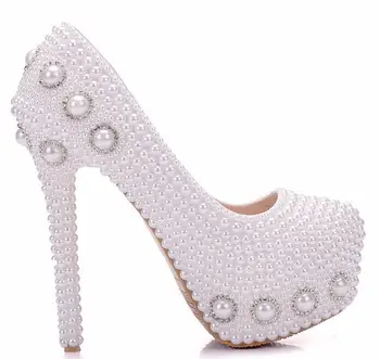 

2019 Fashion newest Women shoes pearls heels pumps for women elegant shoes thin heels platform heels wedding party