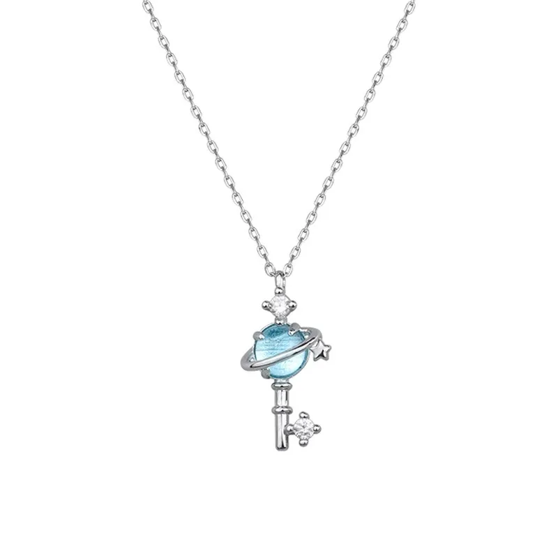 

925 Sterling Silver Sweet Key of Heart Lock Link Chain Necklaces & Pendants for Women Fashion jewelry 428