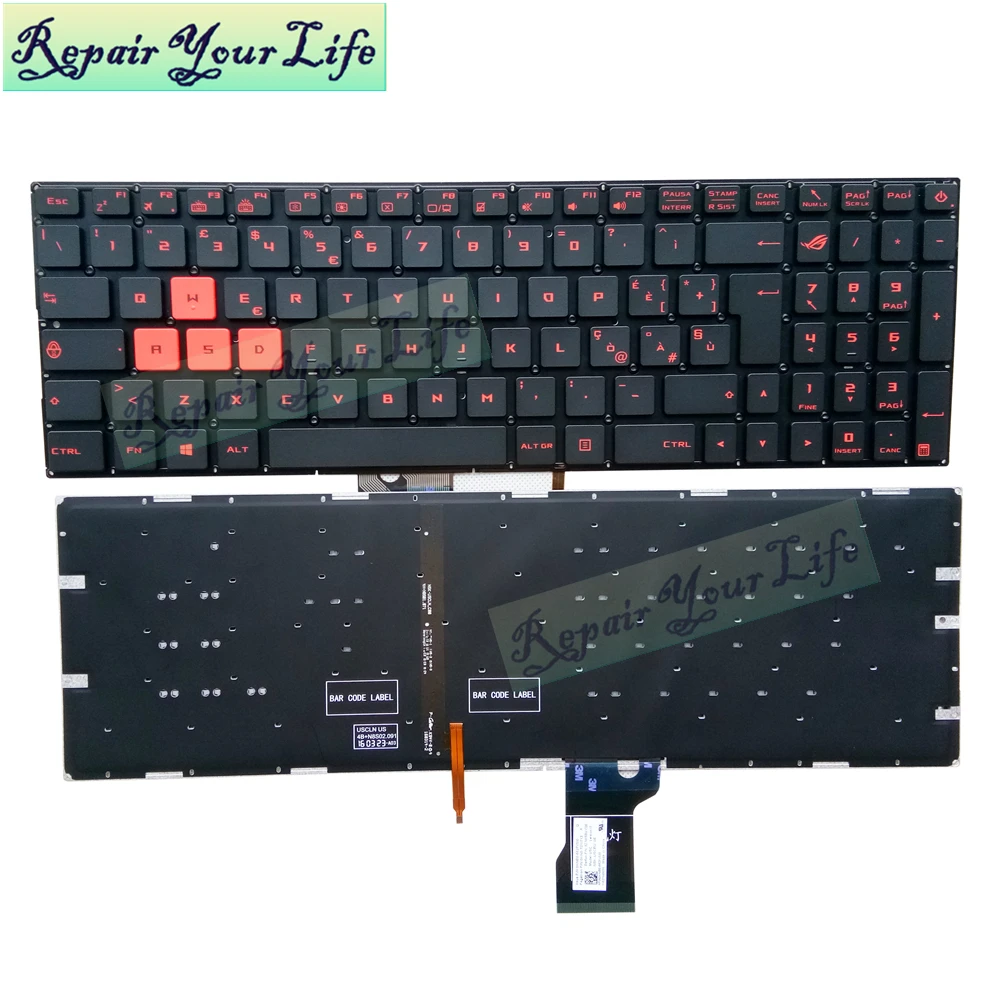 Teclado Backlight Original para Asus Laptop Rog Strix Itália it Reino Unido Gl502 Gl502v Gl502vm Gl502vt Gl502vy Jogos Original