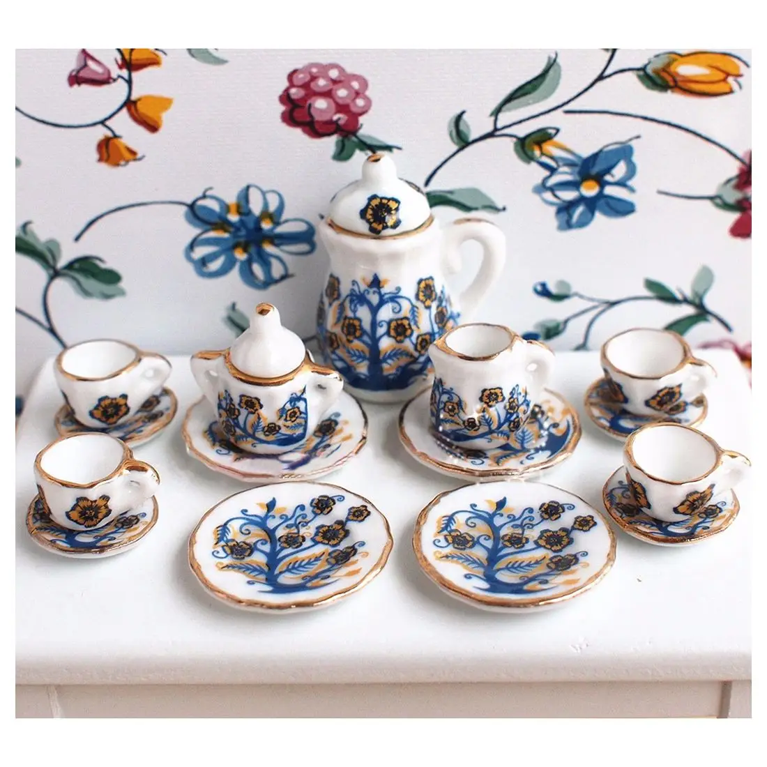 Lcll-مصغرة 1: 12 لعبة مطبخ غرفة الطعام 17 قطعة porcelaine الشاي مجموعة صغيرة الأزهار Lcll-مصغرة 1: 12 لعبة مطبخ غرفة الطعام 17 قطعة porcelaine الشاي مجموعة صغيرة الأزهار