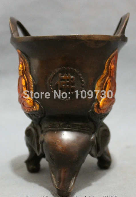 

001523 Chinese Bronze Fo Shakyamuni Buddha Elaphant Head Statue Incense Burner Censer