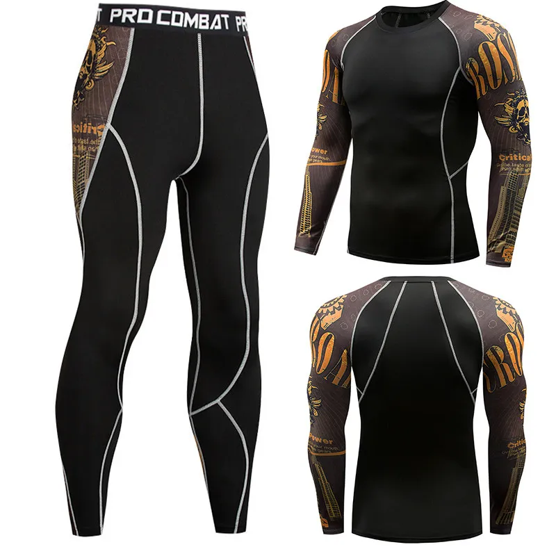 Новые фитнес компрессионные наборы трикотажные мужские 3D напечатанные MMA мышцы рубашка Леггинсы Нижнее бельё трико циклические базовые слои - Цвет: 117