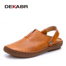 Мужские сандалии из сплит-кожи DEKABR, коричневая летняя пляжная повседневная обувь, воздухопроницаемые туфли ручной работы для мужчин, лето