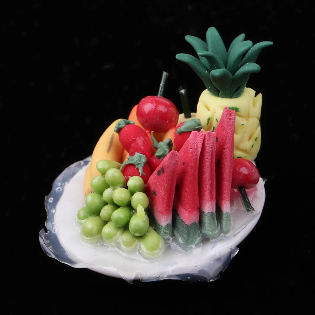 1/12 Miniature Fruit Platter in Porcelain Plate Foods Model Dollhouse Living Room Table Accessories Decoration