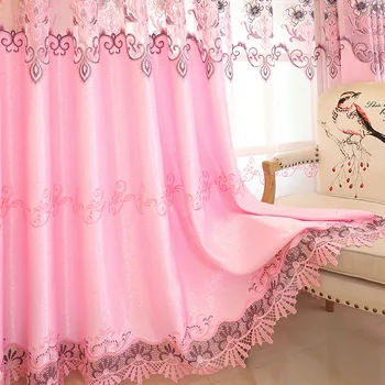 

Romantic Pink Curtains Semi Shading Europe Embroidered Curtains Tulle for Living Room Bedroom Girl Window Home Decor