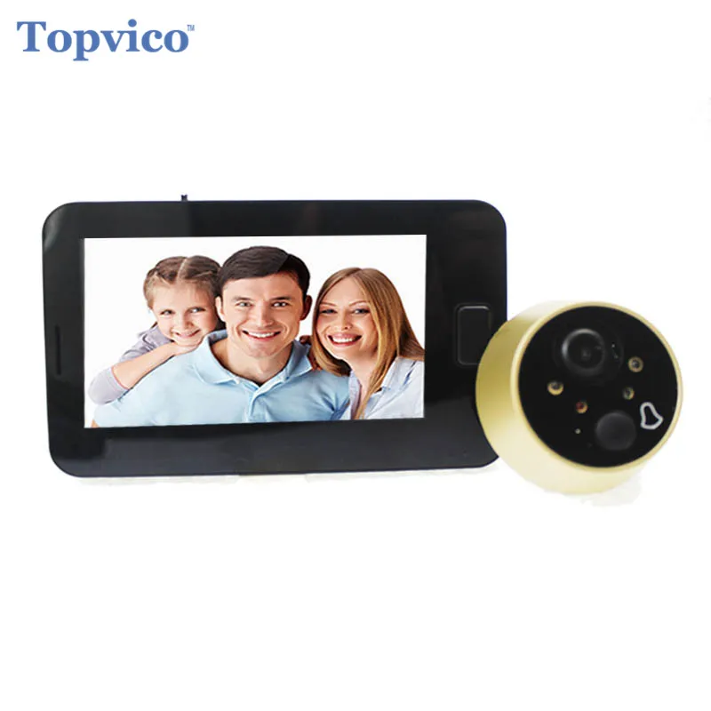 Topvico глазок двери Камера 4.3 дюймов Цвет Экран с электронным Дверные звонки светодиодный свет видео двери просмотра видео-глаз дома безопасности - изображение