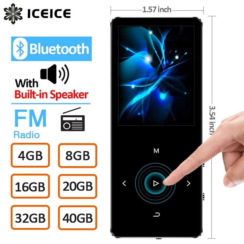 ICEICE MP3-плеер с Bluetooth сенсорными клавишами встроенный динамик 8 ГБ 16 ГБ 32 ГБ 40 ГБ HiFi портативный Walkman радио FM Запись MP 3