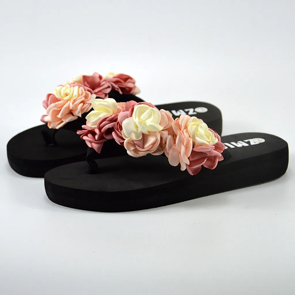 

Casual floral Women Muffin Flat slippers sweet Bottom Slippers Sandals Home Bathroom Beach Flip Flops Shoes chaussures femme