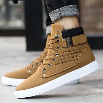 

2019 New Men Shoes Casual Shoes Lace-up Flat Heel Canvas Shoes Fashion Cotton Men Buckle Thermal Casual High-Top Metal Men