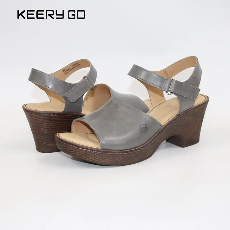 new high end leather sandals all match classic comfortNew summer high heeled sandalsWomen's