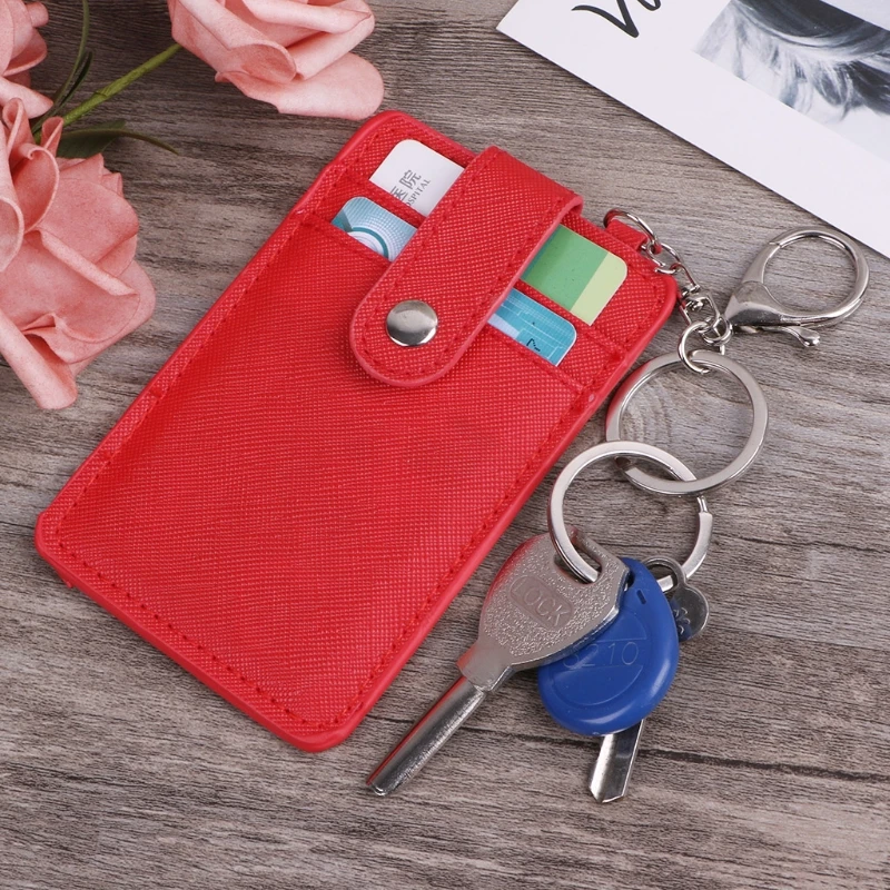 Mini Women Card Holder Portable ID Card Cover Case Office Work Keychain Keyring