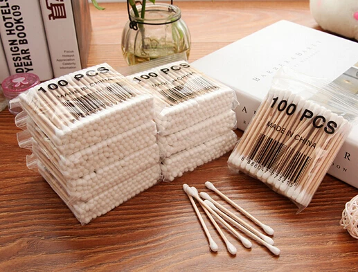 

free shipping, 10 bags/lot Stick wood rod cotton swab cotton pad stick wood rod double slider pily club 100% cotton tampon