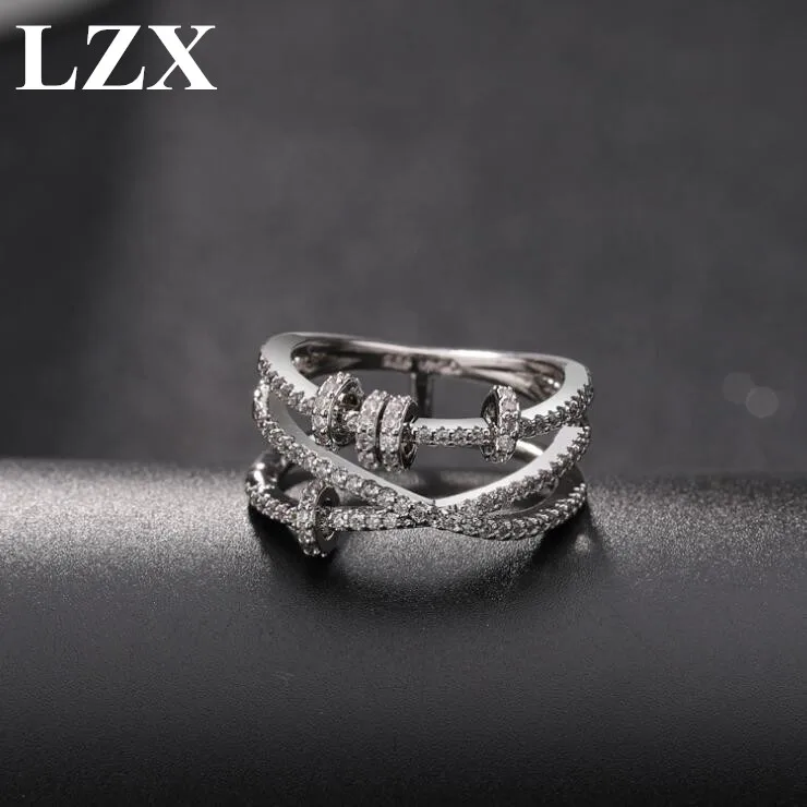 LZX новое горячее предложение обручальное кольцо 5 Lucky Circels белый золотой цвет Цирконий полностью проложили 3 слоя кольца для женщин модные ювелирные изделия Вечерние