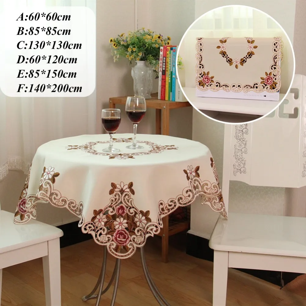 الأبيض زهرة الجدول القماش مع الدانتيل القطن طباعة النمط الصيني مفارش مستطيلة الطعام الغلاف ديكور المنزل 6 الحجم