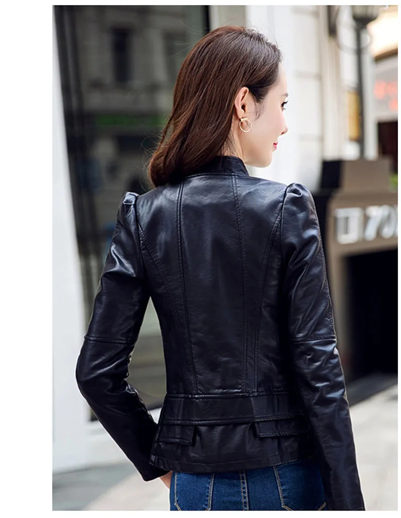 Lucyever/Осенняя Женская куртка из искусственной кожи, модная Черная байкерская куртка из искусственной кожи, байкерская куртка с длинными рукавами на молнии, женская короткая верхняя одежда