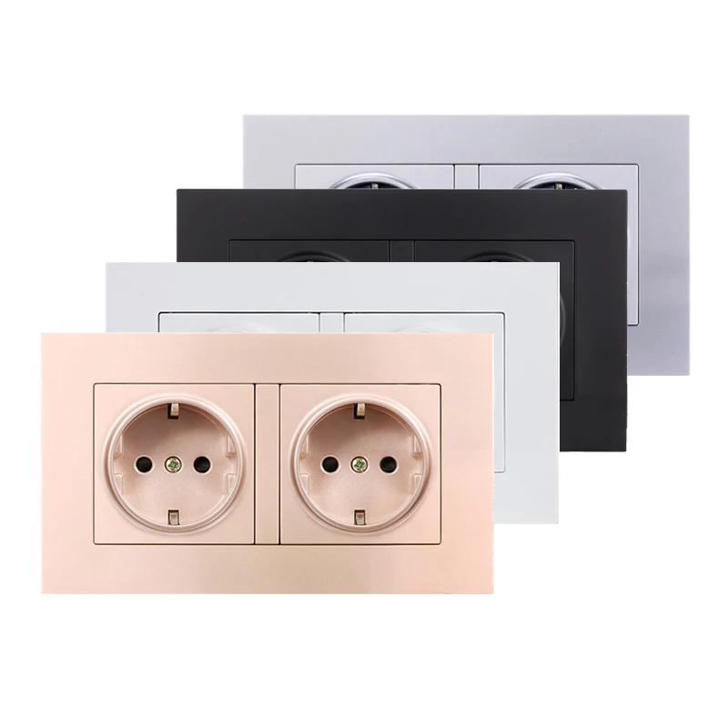 

Wall Power Dual Socket Plug Grounded 16A EU Standard Electrical Double Outlet Socket 146 mm * 86 mm Silver/Black/Gold/White