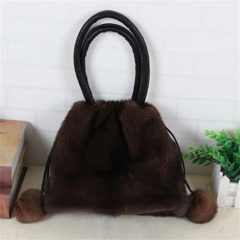 2018 fashion bag design mink fur drawstring bag high quality handbag female messenger bag mink