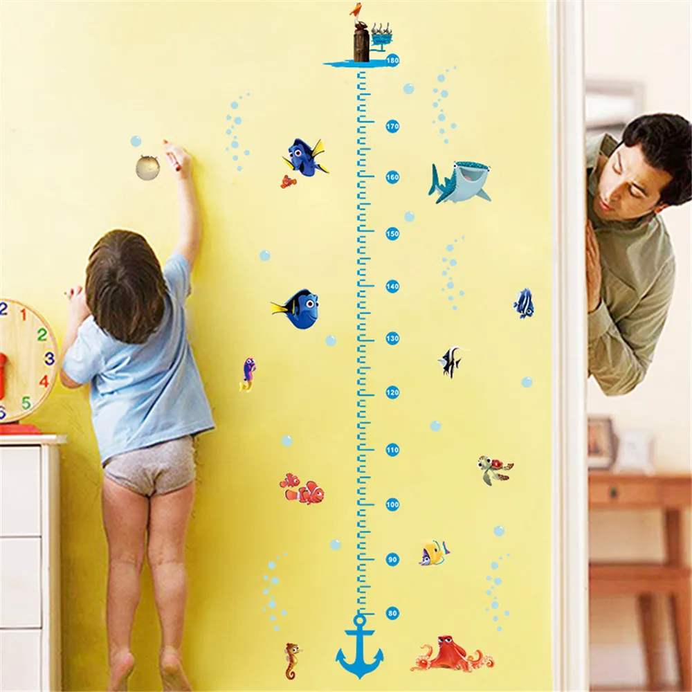 Growth Chart Wall Sticker Decal Underwater Sea Fish Anchor Kids Room Decor 