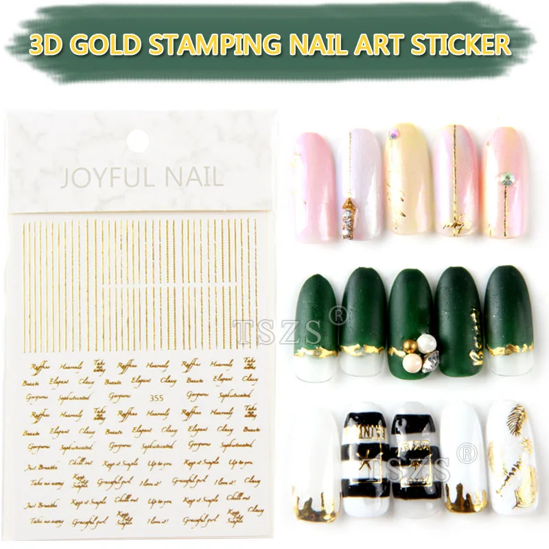 

1sheet/lot joyful fashion japanese english letters line round Template sticker decal tool 3d gold stamping nail art sticker